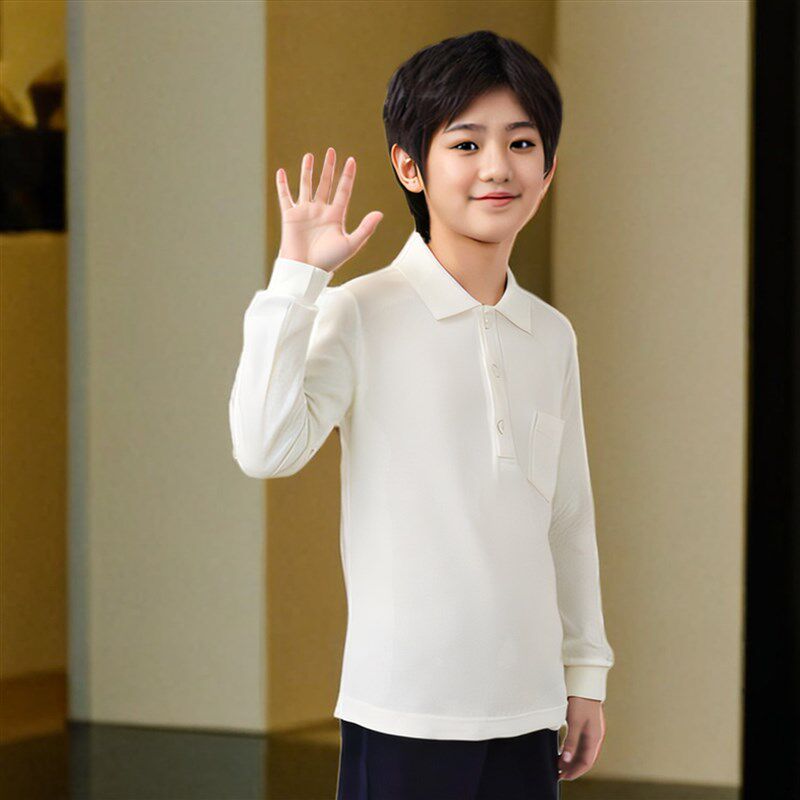 儿童纯白POLO衫搭配校服男童女童上衣节日演出服纯棉加厚长袖T恤