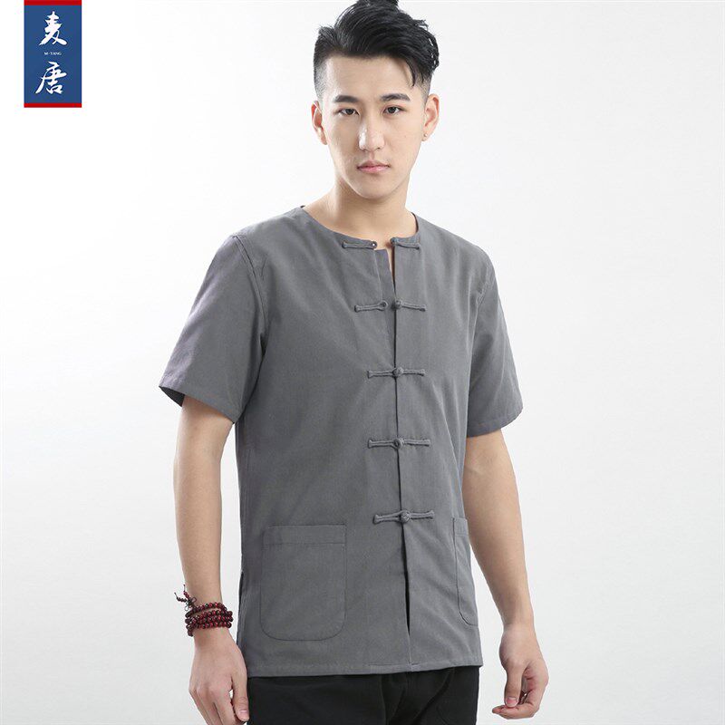 唐装男短袖夏中山装夏季马褂中国风男装民国青年汉服古装中式薄款