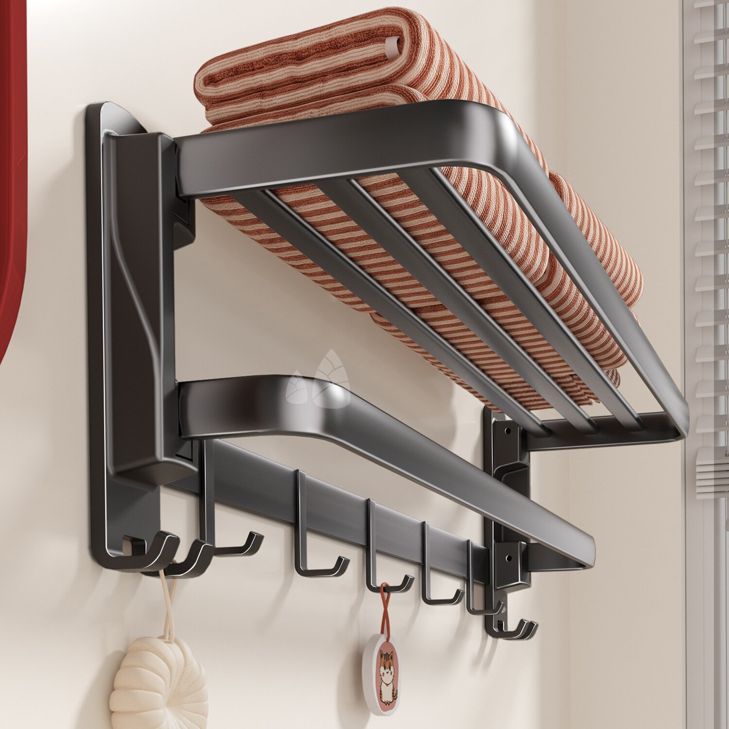 枪灰毛巾架卫生间免打孔浴巾置物架浴室厕所壁挂式太空铝收纳挂杆