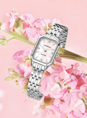 正品天王品牌手表女款轻奢高级幻彩母贝盘方表防水钢带石英31542