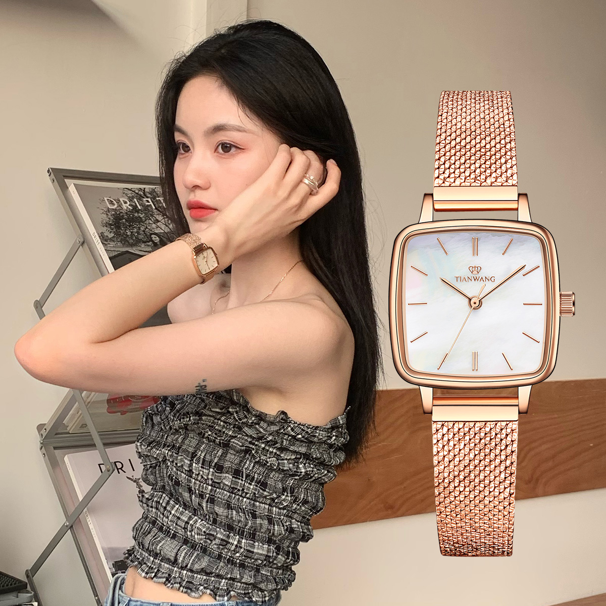 天王正品气质方糖女士手表31235