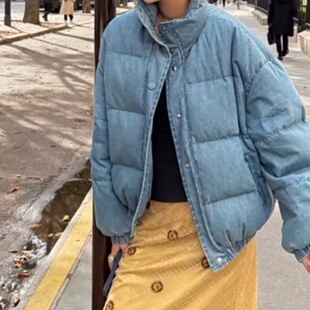 ICEDUST25秋冬牛仔面包白鹅绒羽绒服设计感短款外套Rainbow集合店