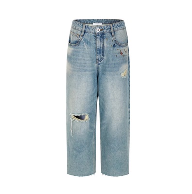 Journal Record 26夏新款精工棉复古七分阔腿牛仔裤Rainbow集合店