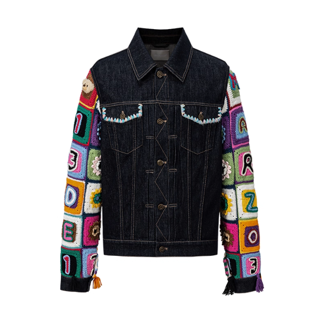 13DEMARZO 25秋冬撞色方格织片牛仔夹克翻领外套 Rainbow集合店