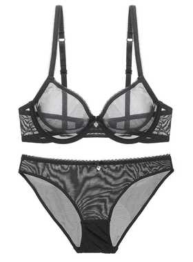 直销新款9623现货大码性感法式超薄透明网纱女士胸罩文胸套装