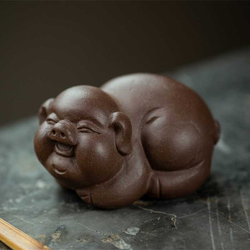 新款直销宜兴紫砂茶宠猪摆件可养十二生肖茶道配件功夫茶具雕塑茶