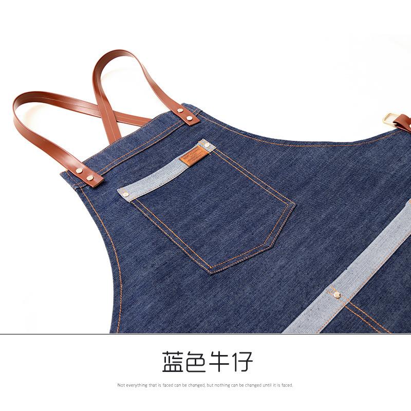 直销新款围裙牛仔咖啡奶茶店美发师烘焙工作服定制logo男女餐厅服