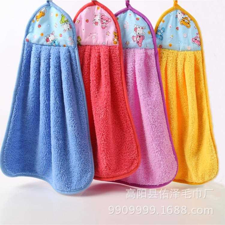 直销新款珊瑚绒擦手巾卡通吸水家居厨房挂式清洁小毛巾儿童手巾