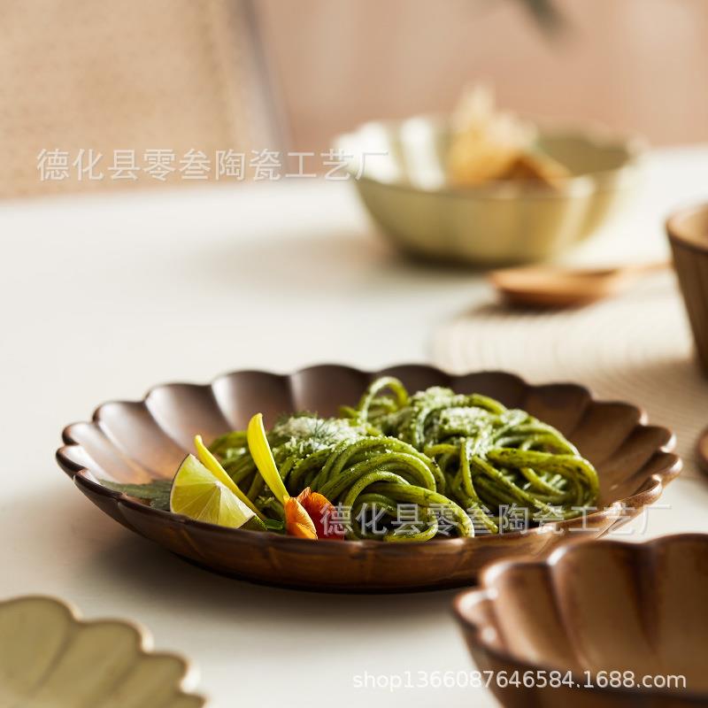 新款直销外贸日式粗陶创意日式复古早餐碗盘套装家用陶瓷个性燕麦