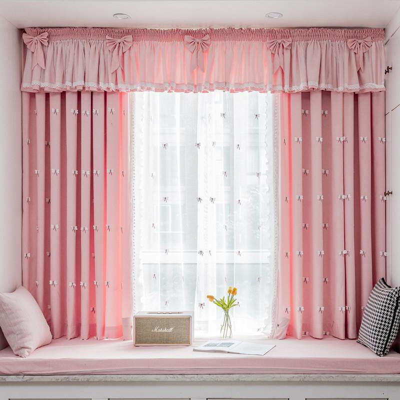 直销新款粉色公主风窗帘韩式儿童房女孩卧室少女飘窗半遮光窗帘布