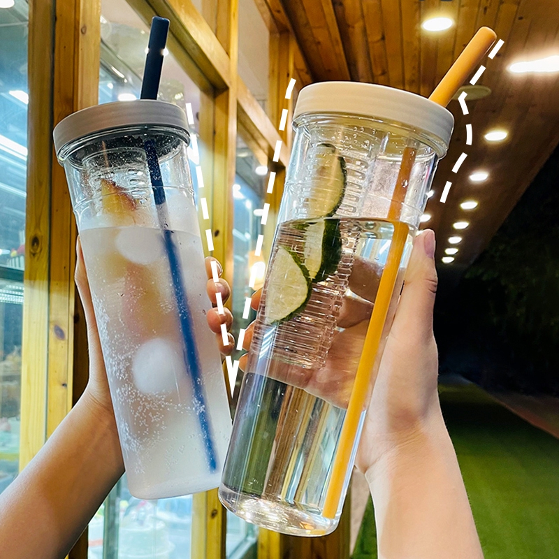 700ML Folding Straw Cup Transparent Large Capacity Water Bot