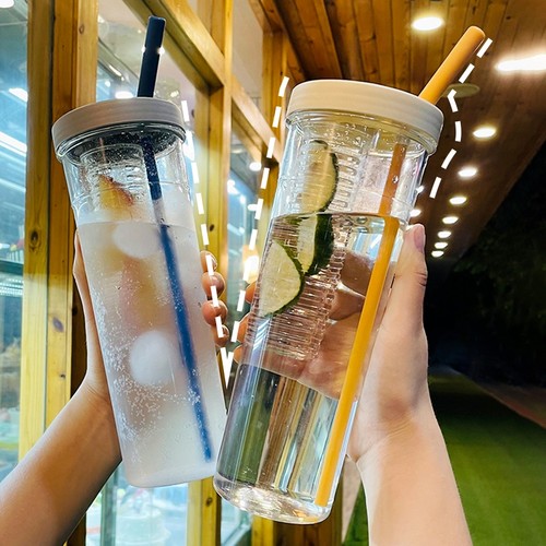 700ML Folding Straw Cup Transparent Large Capacity Water Bot