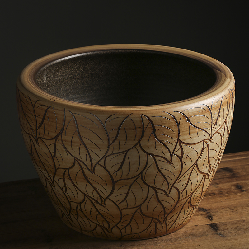 景德镇陶瓷睡莲花盆雕刻瓷荷花花盆大号种铁树发财树盆庭院陶瓷缸