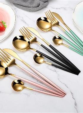 4pcsset Black Gold Camping Cutlery Set Stainless Steel