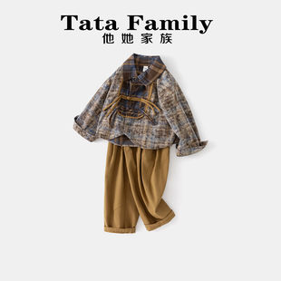 2026年新款中式风男童汉服套装春秋格纹长袖小男孩国风演出服小童