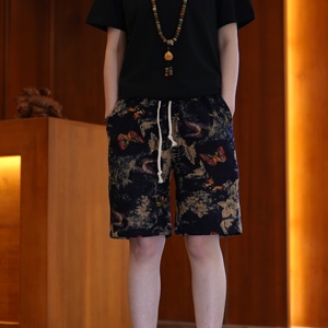 Tbuain2025夏季中国风水墨画男士短裤薄款五分裤宽松直筒休闲裤子