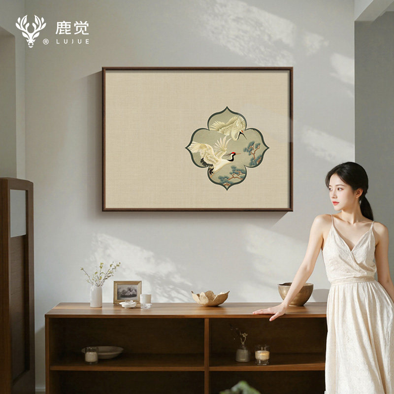 宋代美学玄关柜装饰画新中式客厅沙发背景墙挂画高级感卧室仙鹤图,家居饰品,现代装饰画,淘宝优惠券,粉丝福利购,淘宝优惠卷