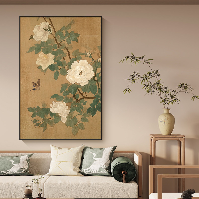 中式牡丹挂画 画沙发背景墙装饰画 画客厅高档大气花鸟画 画宋氏
