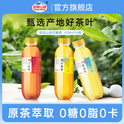 迎驾山泉无糖纯茶饮品418ml*6瓶0糖0脂0卡茶饮料六安瓜片霍山黄芽