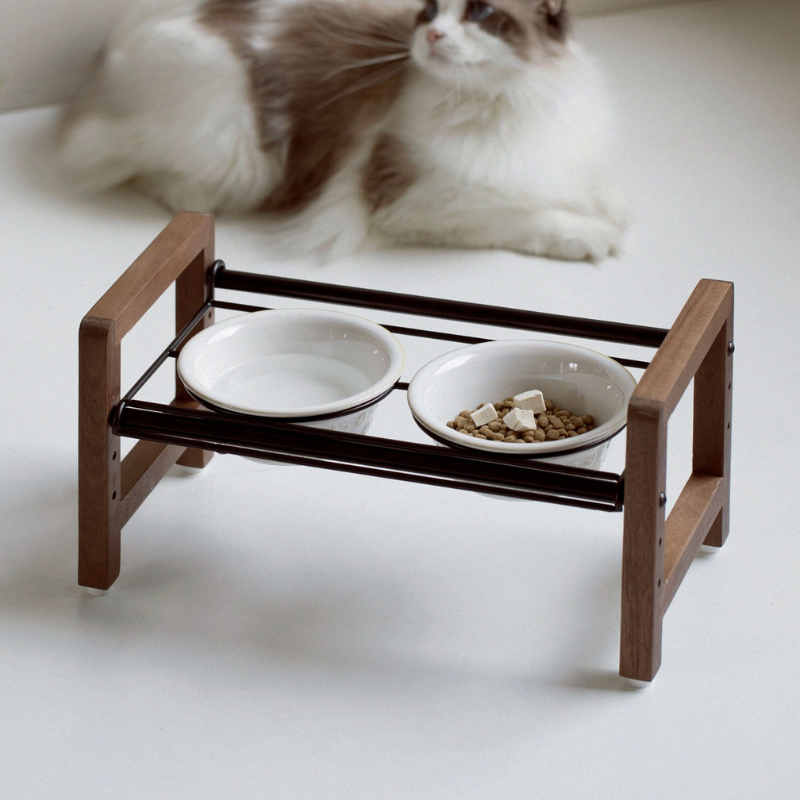 发个陶瓷猫碗狗粮碗中古风宠物双碗猫咪饮水碗防滑可调节高度角度