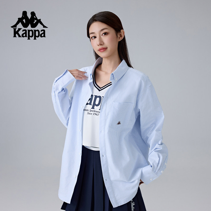Kappa卡帕背靠背新款运动衬衫男款休闲开衫外套女长袖polo衫上衣