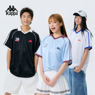 Kappa卡帕背靠背运动polo衫男女2026新款复古短袖V领足球训练t恤