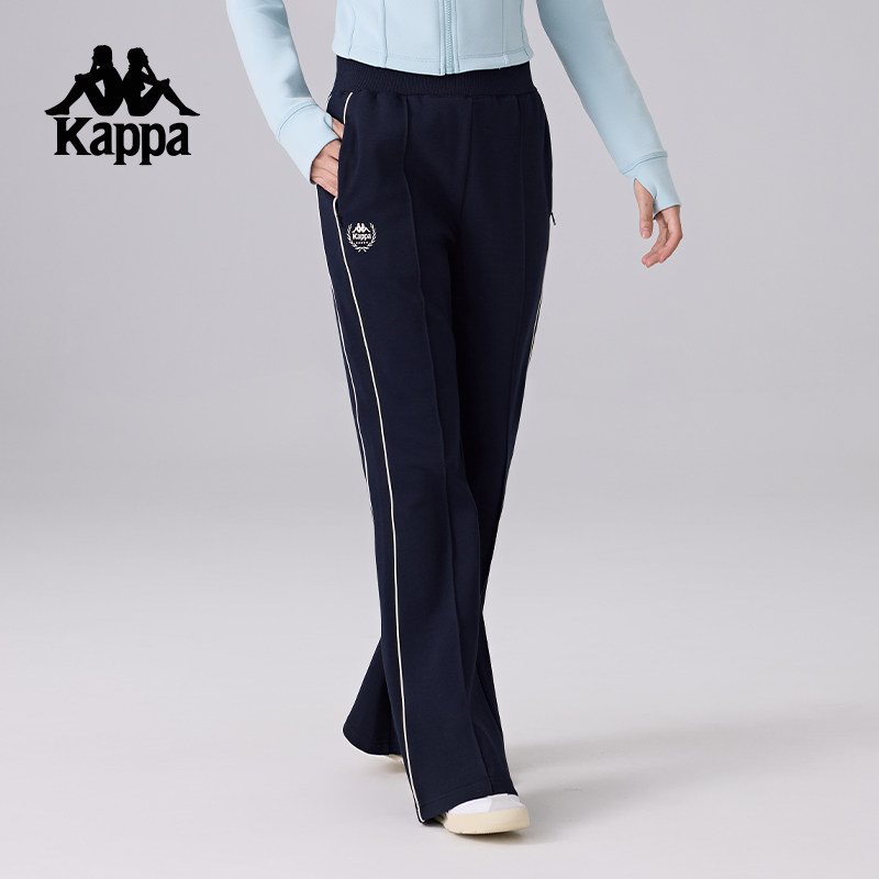 Kappa卡帕背靠背女款运动长裤复古喇叭裤新款修身裤子针织休闲裤