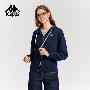 Kappa卡帕背靠背2025新款秋季经典纯棉针织开衫连帽卫衣外套女款