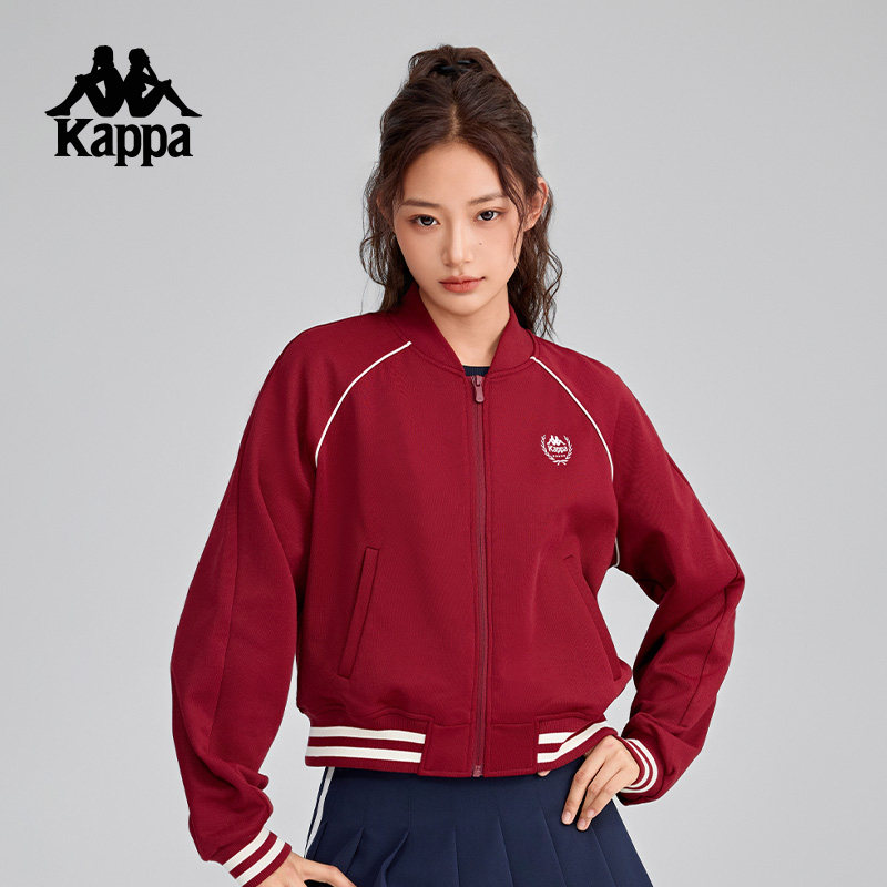Kappa卡帕背靠背运动外套秋季新款女复古针织夹克休闲上衣棒球服