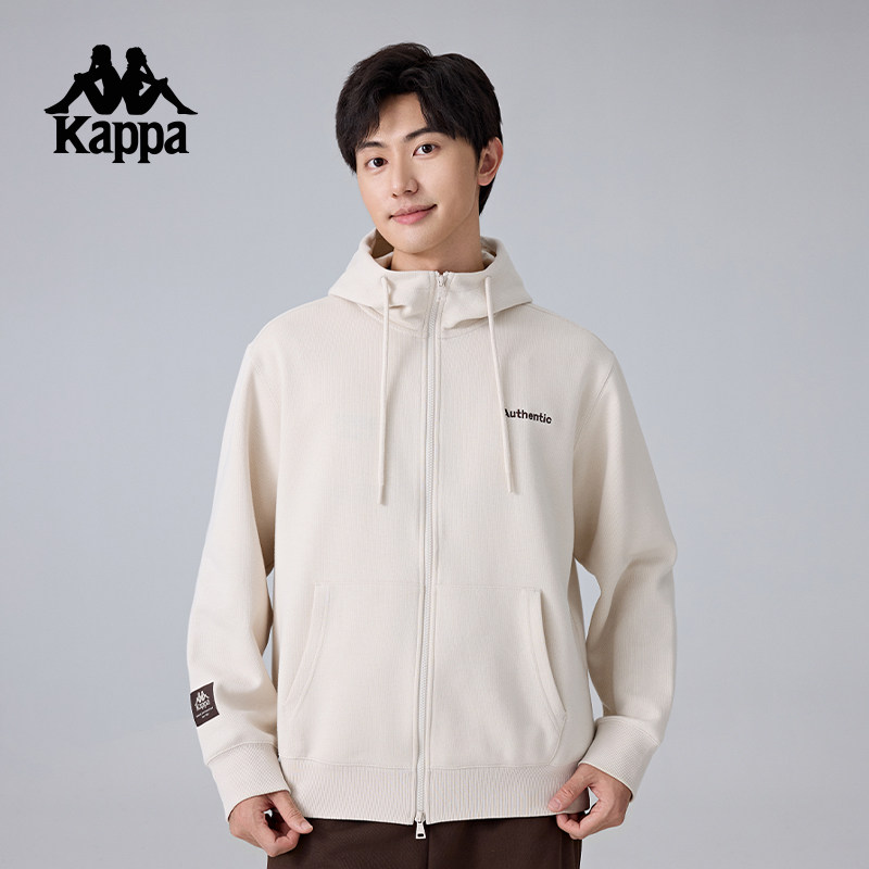 Kappa卡帕背靠背男款针织开身帽衫复古运动开衫卫衣休闲外套上衣