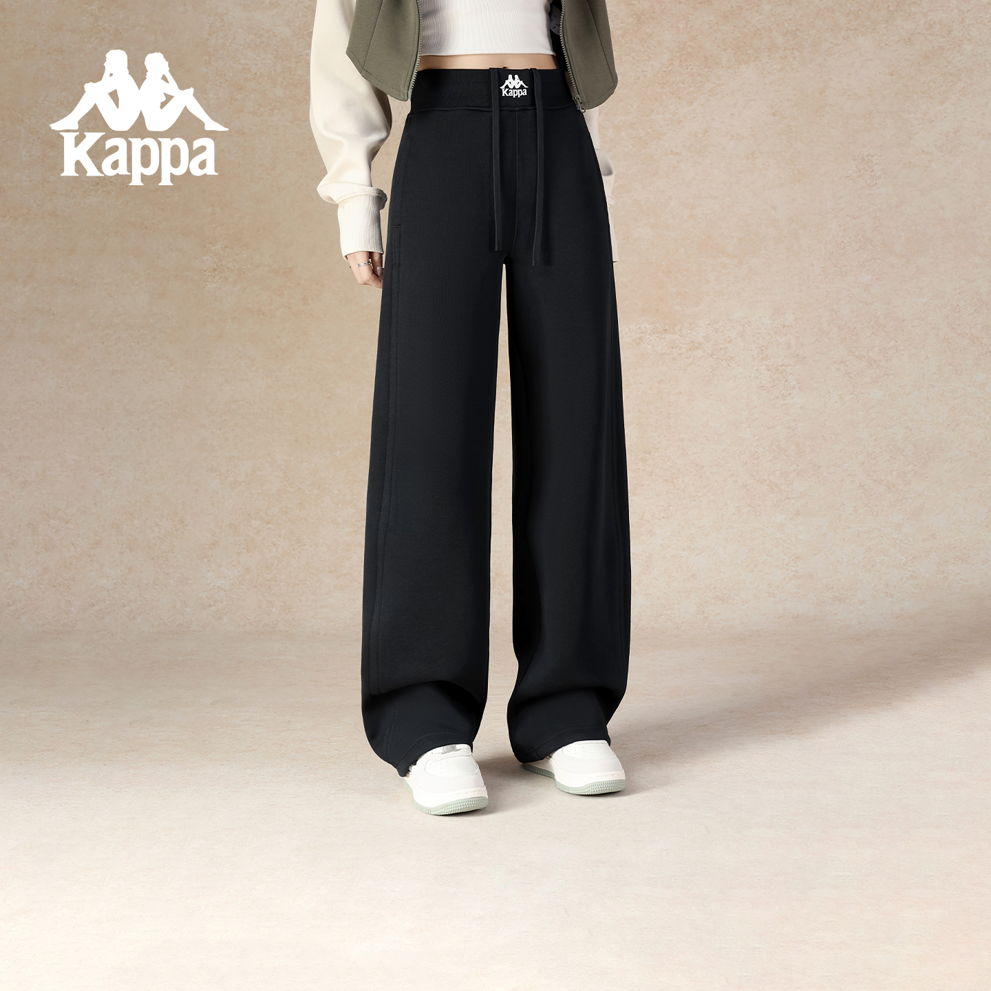 Kappa卡帕背靠背运动长裤女秋季新款美式宽松垂感直筒阔腿裤女款