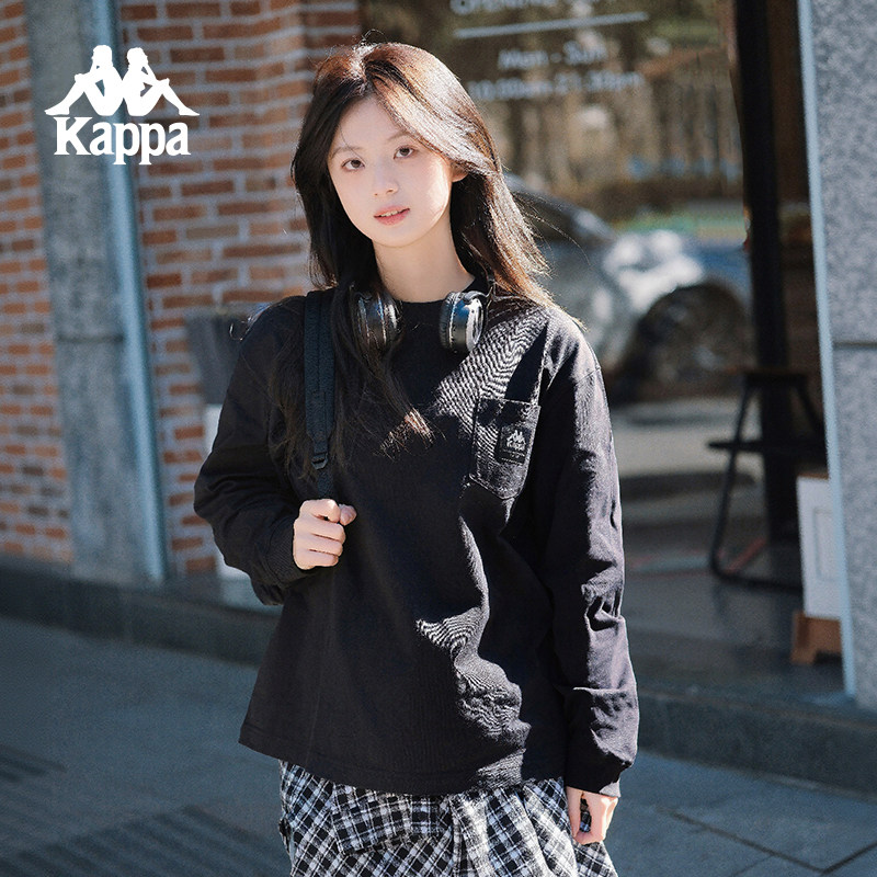 Kappa卡帕纯棉运动卫衣2025新款男春秋针织套头衫长袖休闲上衣潮