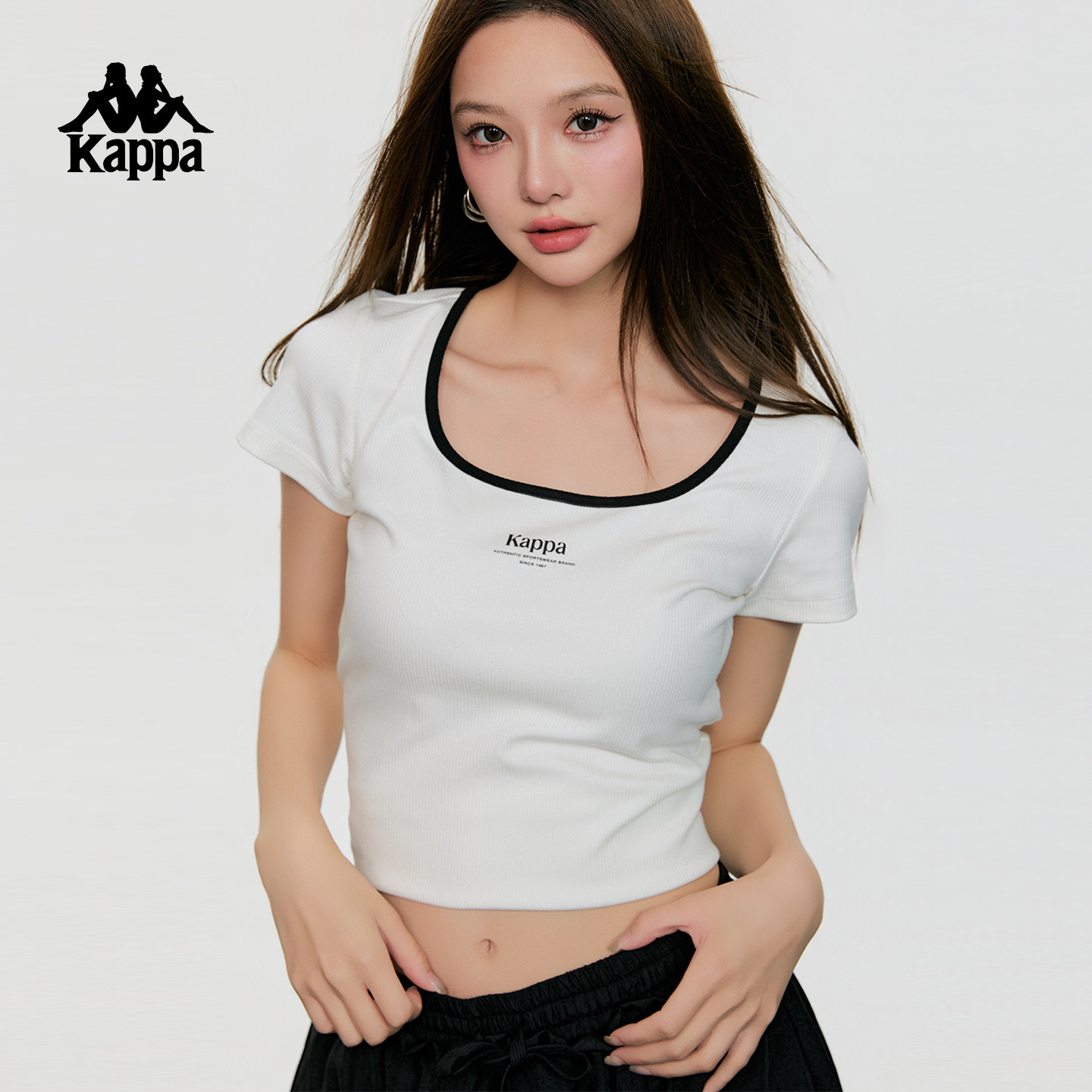 Kappa卡帕背靠背休闲运动短袖t恤女2026新款夏季修身显瘦上衣女款