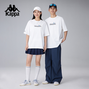 Kappa卡帕纯色圆领印花凉感T恤夏季户外休闲运动短袖上衣男女同款
