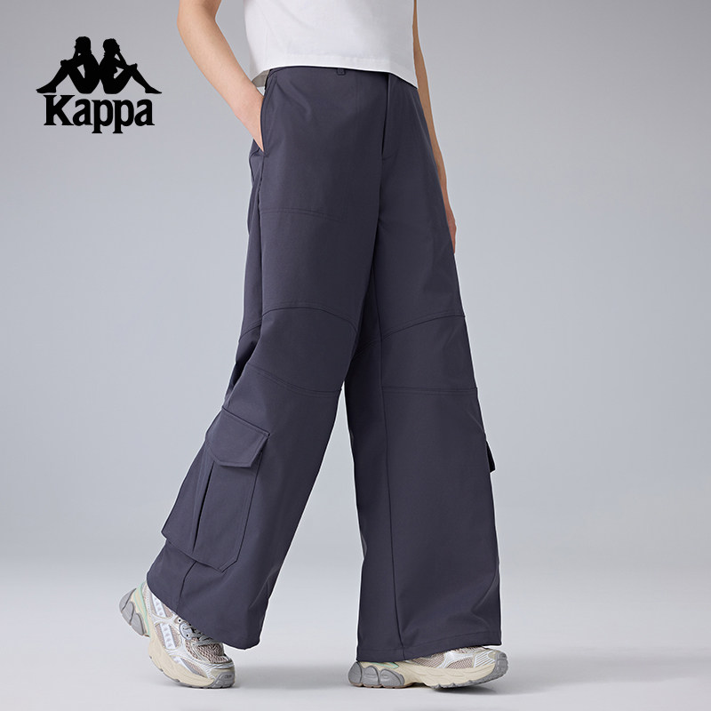 Kappa卡帕背靠背新款防泼水运动长裤女款复古休闲裤子直筒工装裤