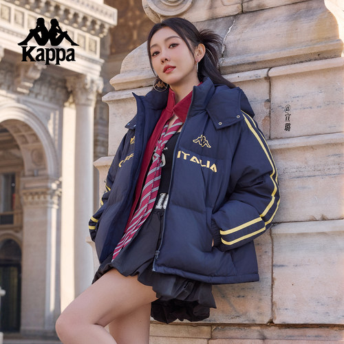 Kappa卡帕背靠背运动羽绒服情侣秋冬泽西风男女短款连帽保暖外套