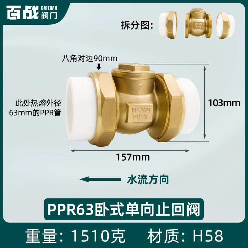 止回阀卧式热熔20PPR双活接逆止自来水管水表25单向阀32铜4分6分