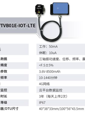 三轴位移速度幅度频率振动传感器电机水泵监测防水WT-VB02-485