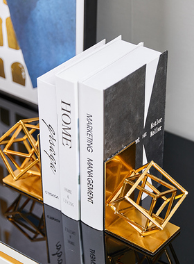 轻奢美式书靠摆件创意简约书立桌上架书夹子书房样板间办公室装饰