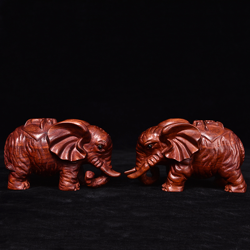 小叶紫檀木雕大象摆饰血檀富贵象手把件家居装饰品红木雕刻工艺礼