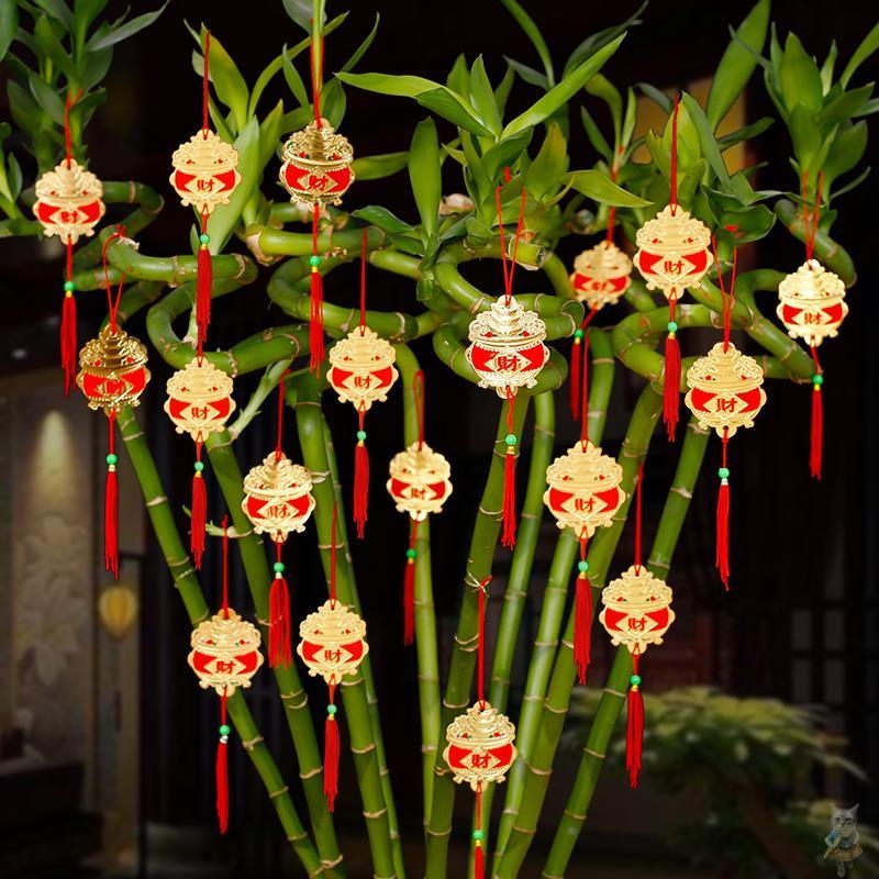 3元旦INV春节过0新年装饰22物上的挂件绿植植富贵竹盆景挂饰场景