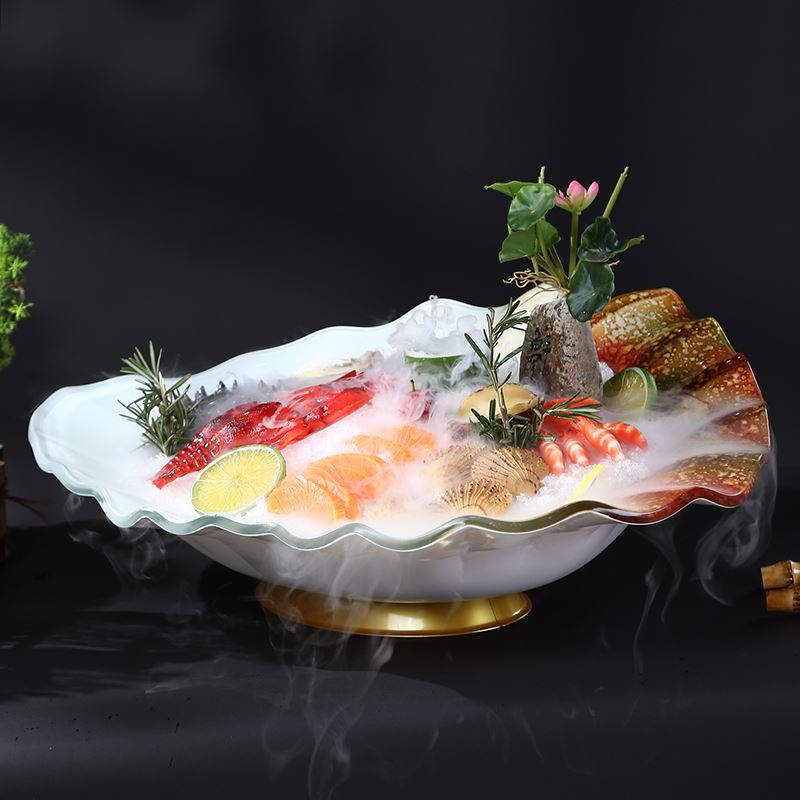 刺身盘冰盘大鲑鱼摆盘盘子鱼生盘海鲜拼盘乾冰创意餐具