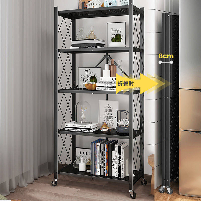 家用客厅货架免安装组装金属带轮子可移动折叠置物架多功能铁架子