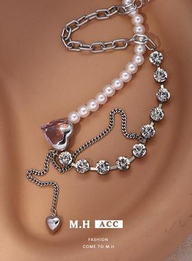 项链爱心珍珠设计女感链锁骨甜小众酷高级轻奢不风对称颈链流苏潮