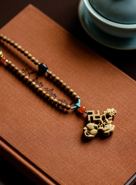 云研印度老山檀香5mm项链锁骨链吊坠檀木质红木手錬手串礼物1843