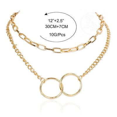 。Simple alloy double ring buckle pendant multilayer clavicl