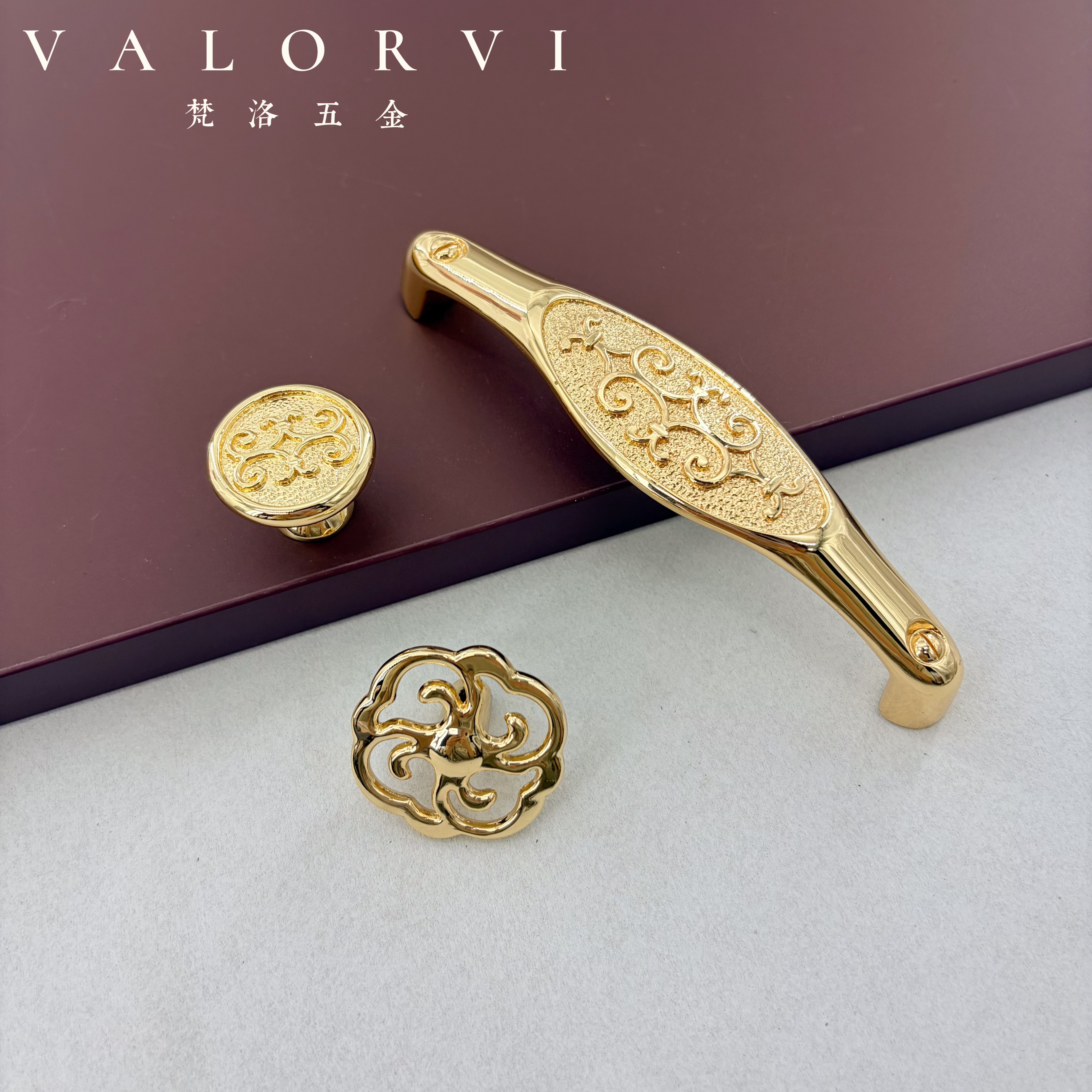 梵洛VALORVI欧式复古金色拉手美式橱柜抽屉金色把手衣柜门小拉手
