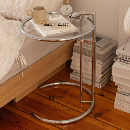 与非门不锈钢升降玻璃边几eileen gray adjustable table E1027