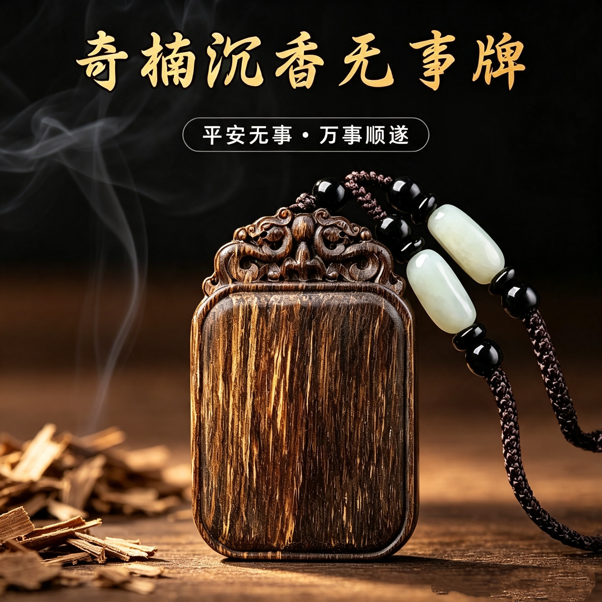 沉水芽庄奇楠沉香吊坠平安无事牌