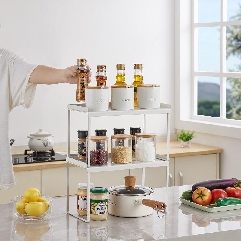 直销新款简约多功能厨房用品收纳架调料罐多层免打孔调味架自由叠